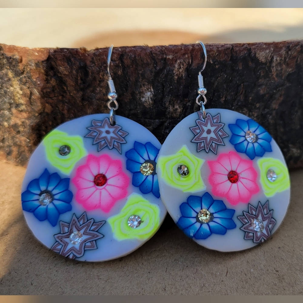 Polymer Clay Circular Flower Earrings